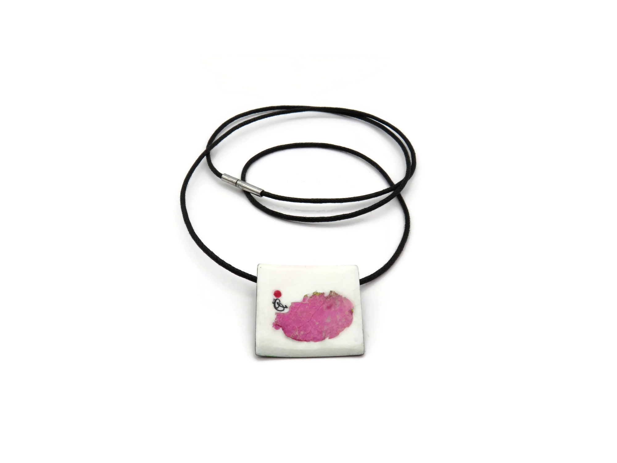 Real Flower Enamel Oxidized Silver Pendant