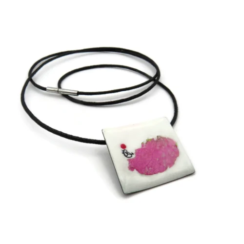 Real Flower Enamel Oxidized Silver Pendant