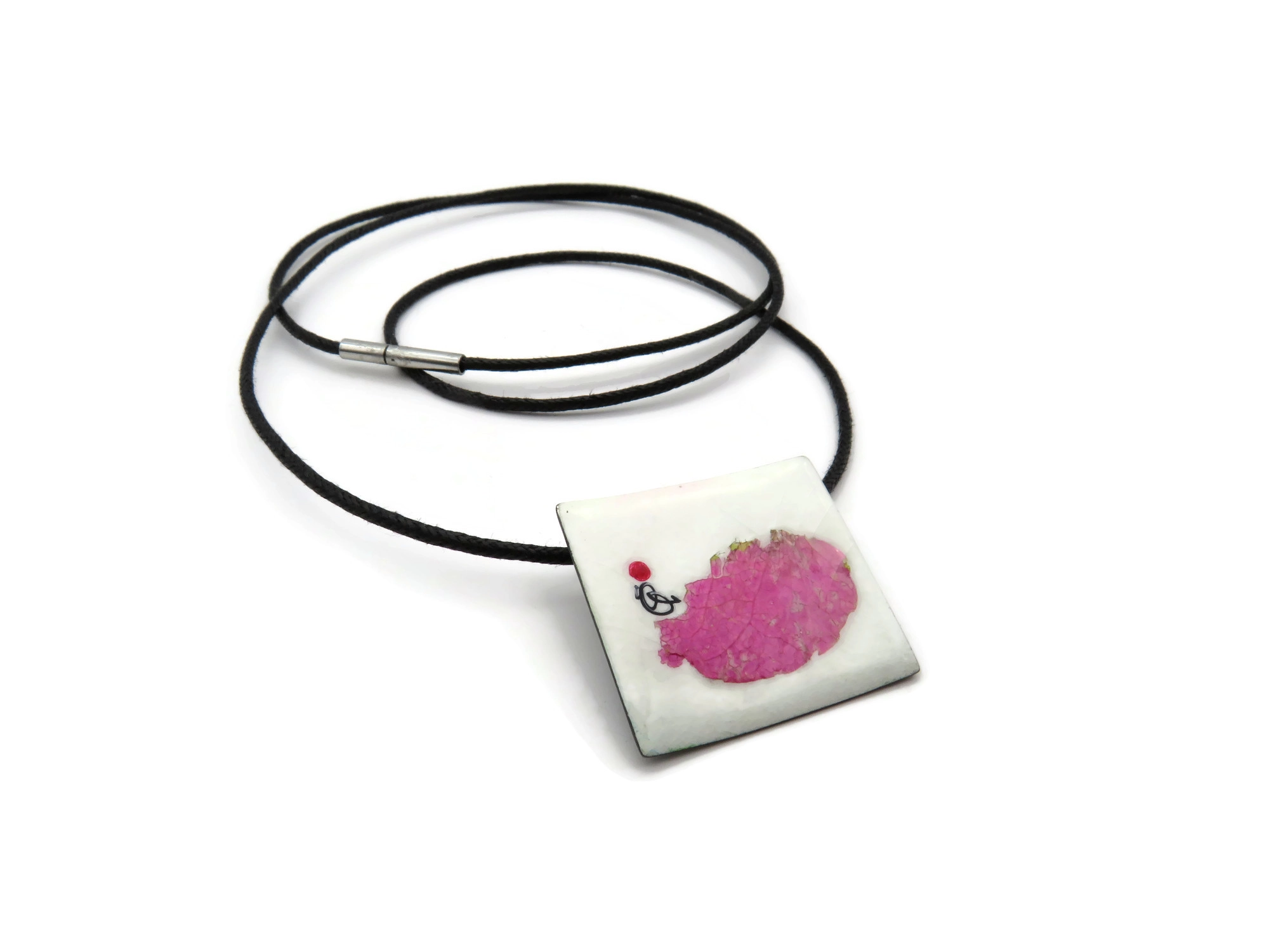 Real Flower Enamel Oxidized Silver Pendant