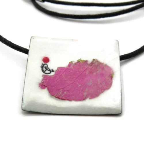 Real Flower Enamel Oxidized Silver Pendant