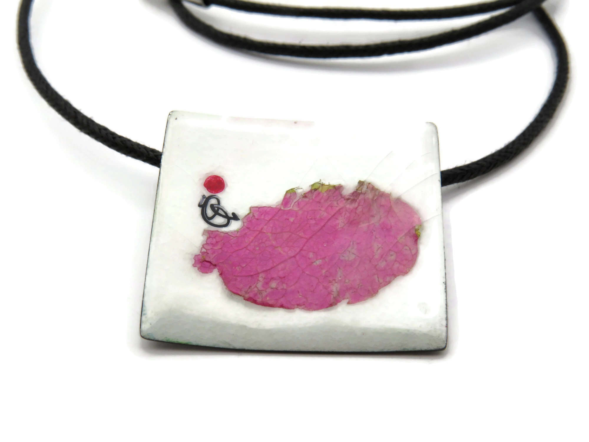 Real Flower Enamel Oxidized Silver Pendant