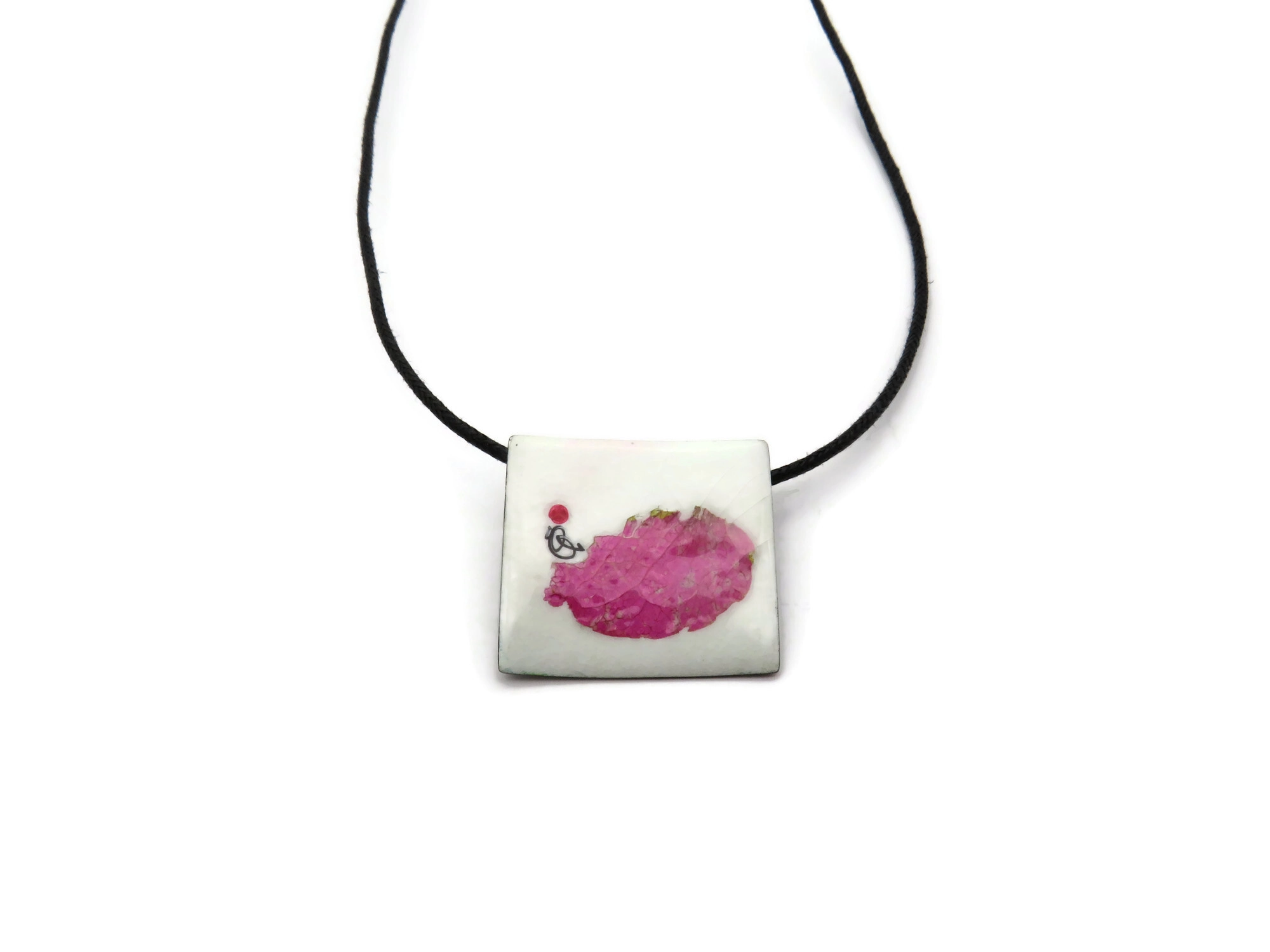 Real Flower Enamel Oxidized Silver Pendant