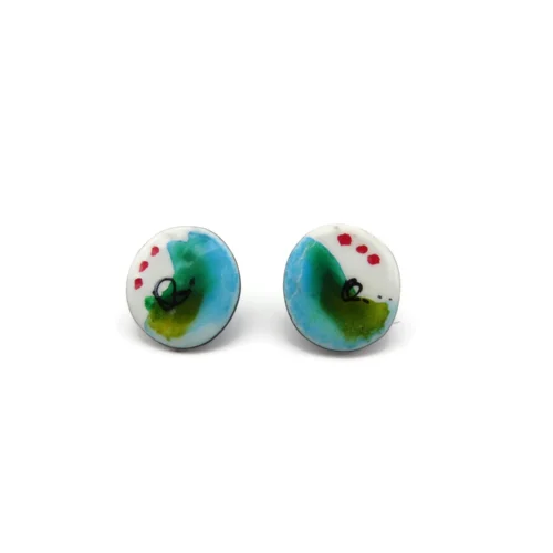 Artistic Enamel Silver Stud Earrings