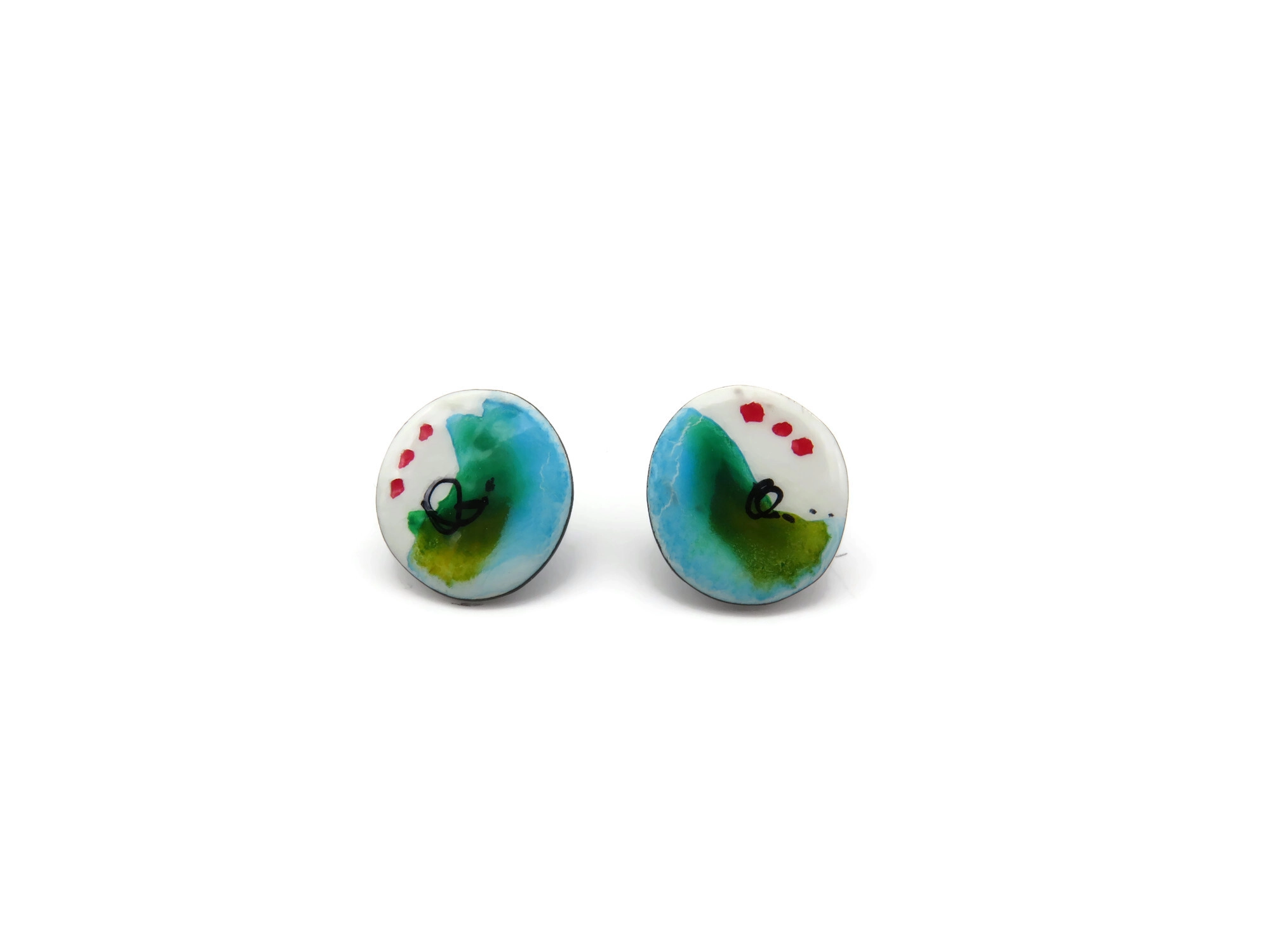 Artistic Enamel Silver Stud Earrings