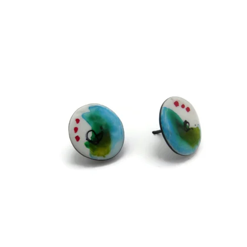 Artistic Enamel Silver Stud Earrings