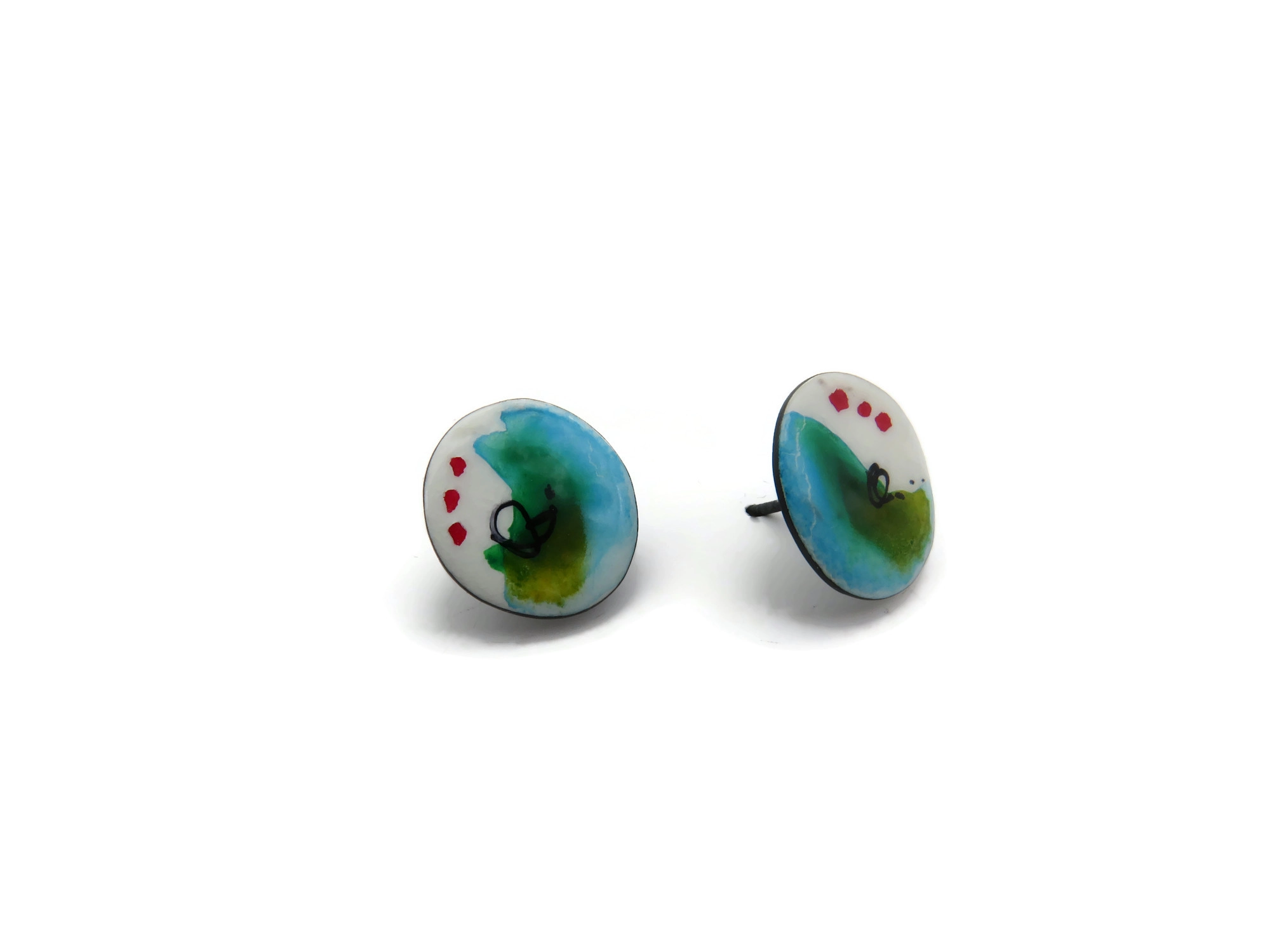 Artistic Enamel Silver Stud Earrings