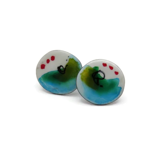 Artistic Enamel Silver Stud Earrings