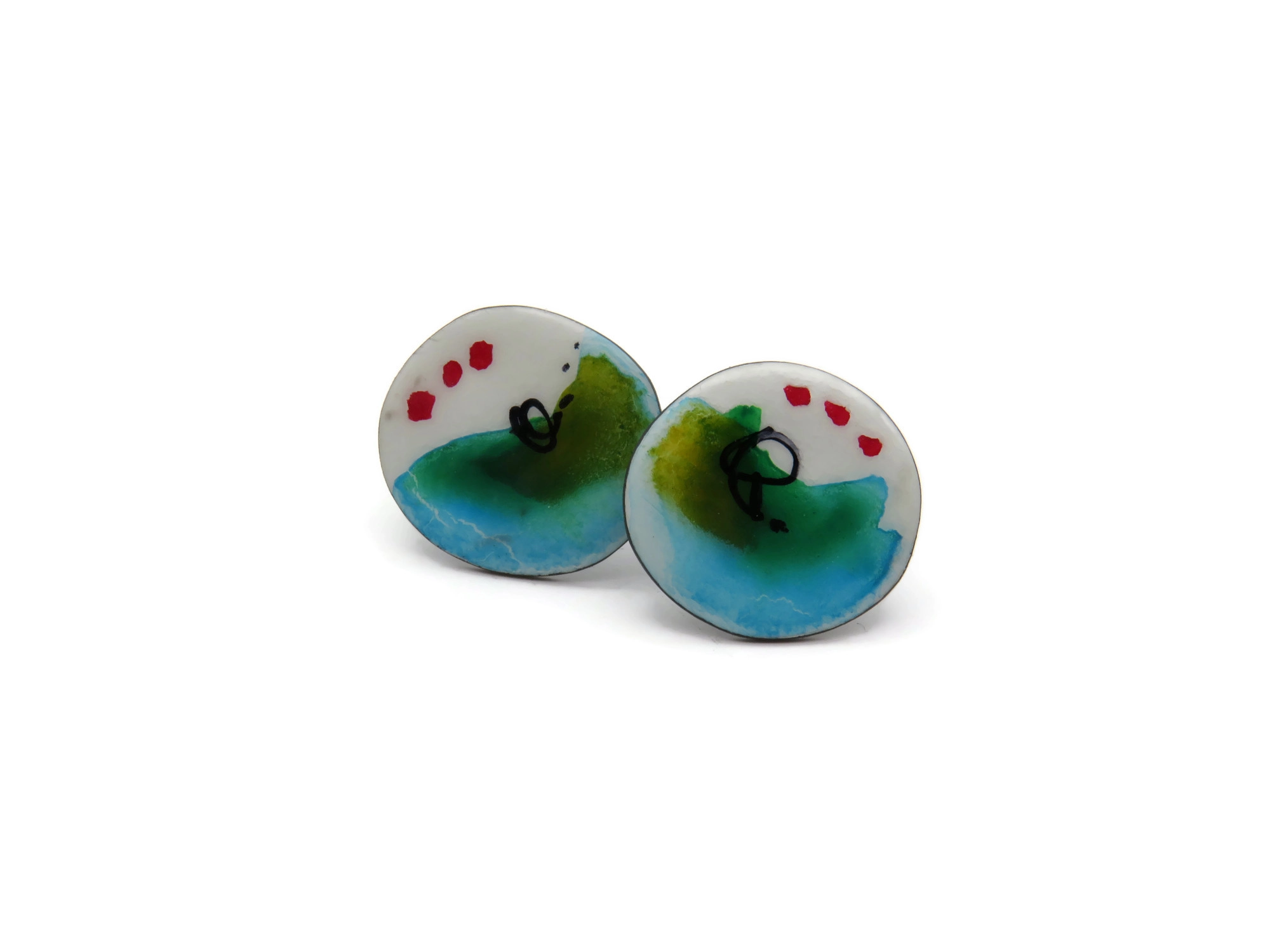 Artistic Enamel Silver Stud Earrings