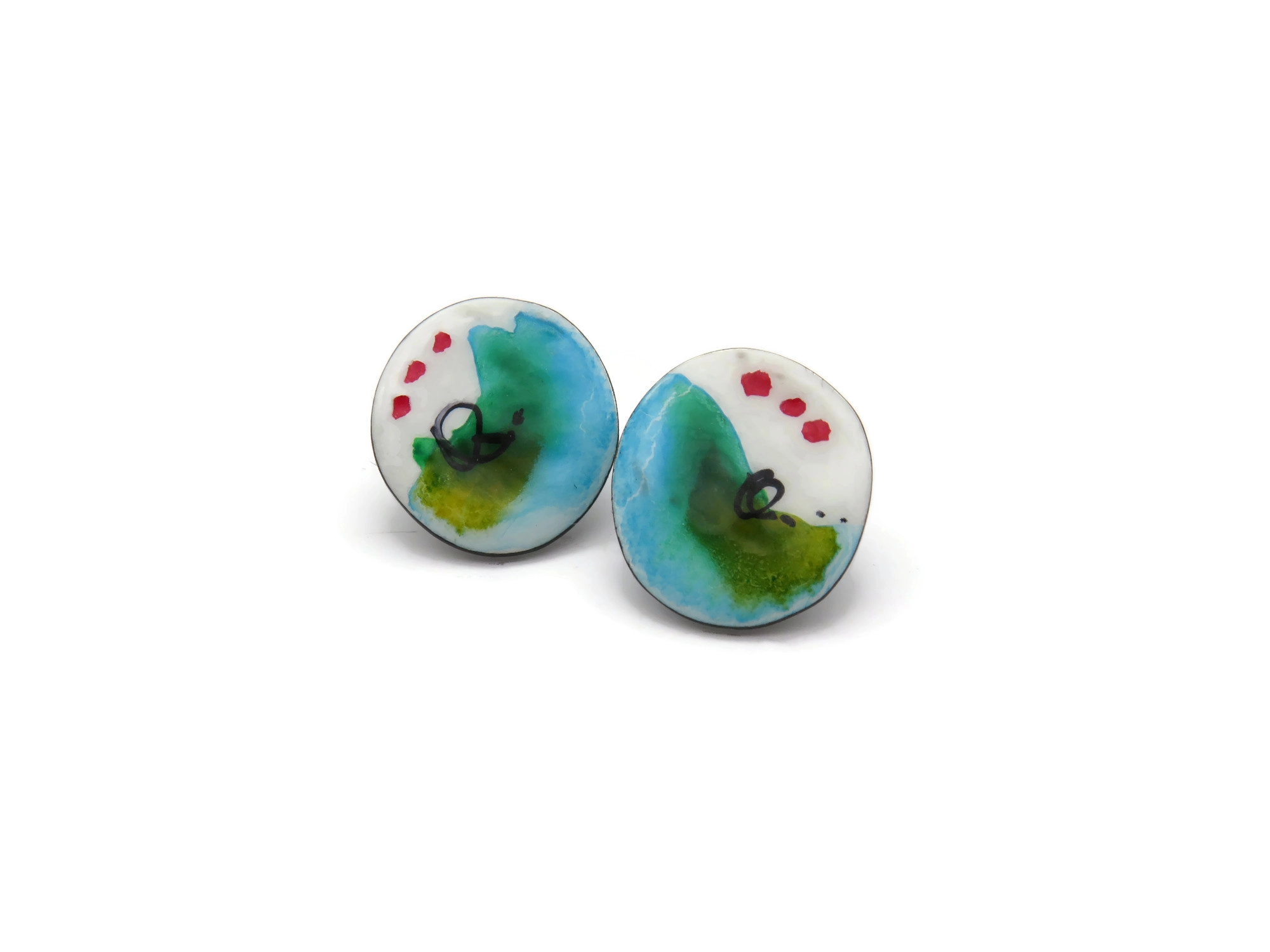 Artistic Enamel Silver Stud Earrings