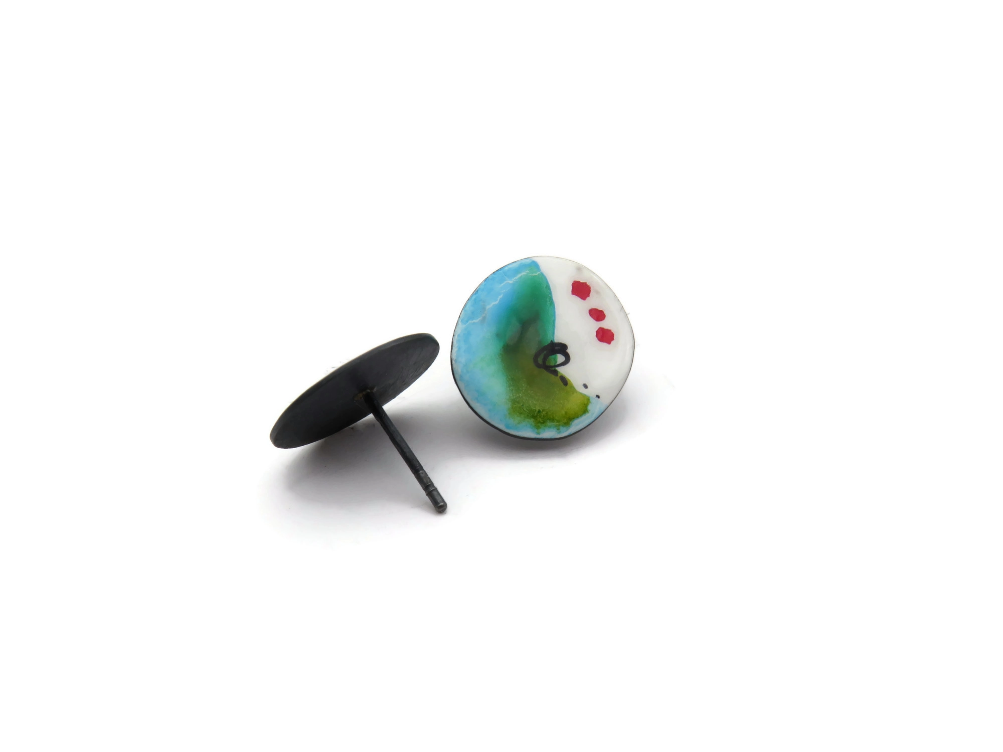 Artistic Enamel Silver Stud Earrings