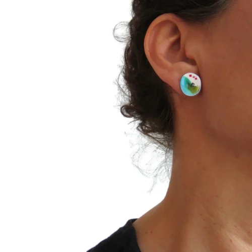 Artistic Enamel Silver Stud Earrings