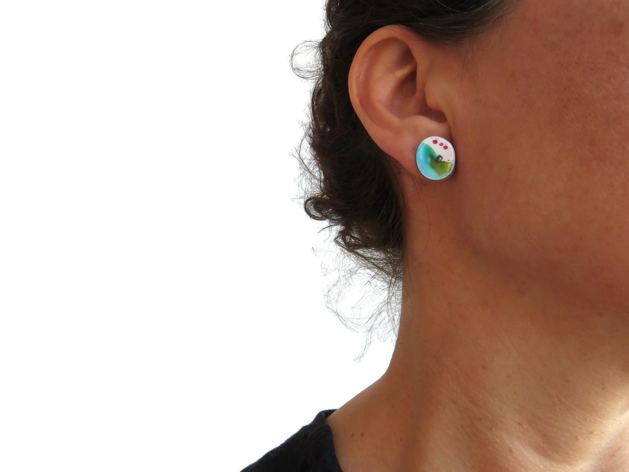 Artistic Enamel Silver Stud Earrings