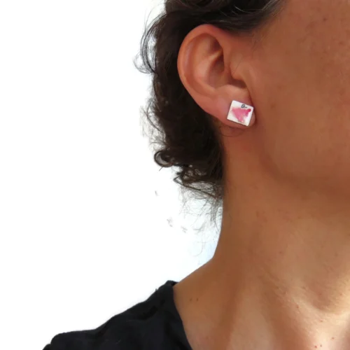 Real Flower Enamel Silver Stud Earrings
