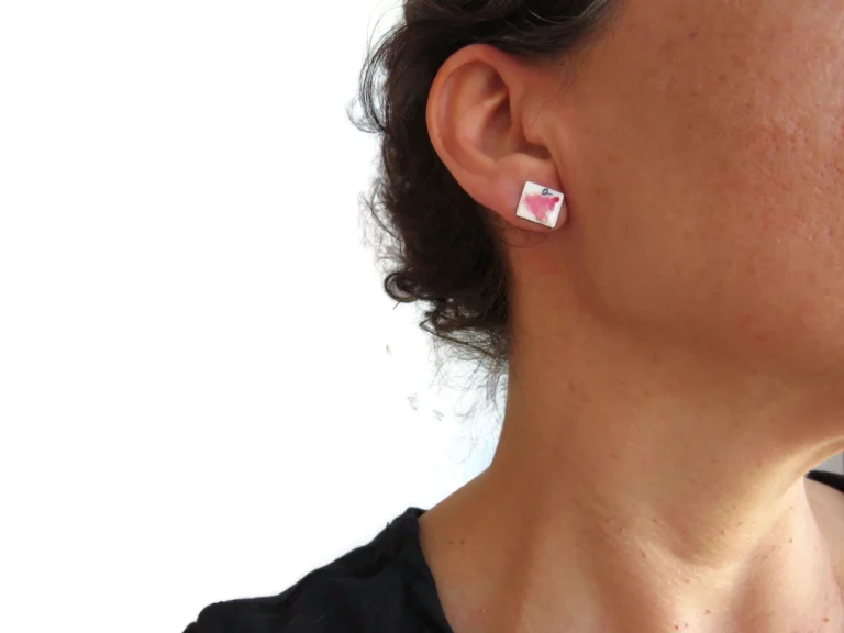 Real Flower Enamel Silver Stud Earrings