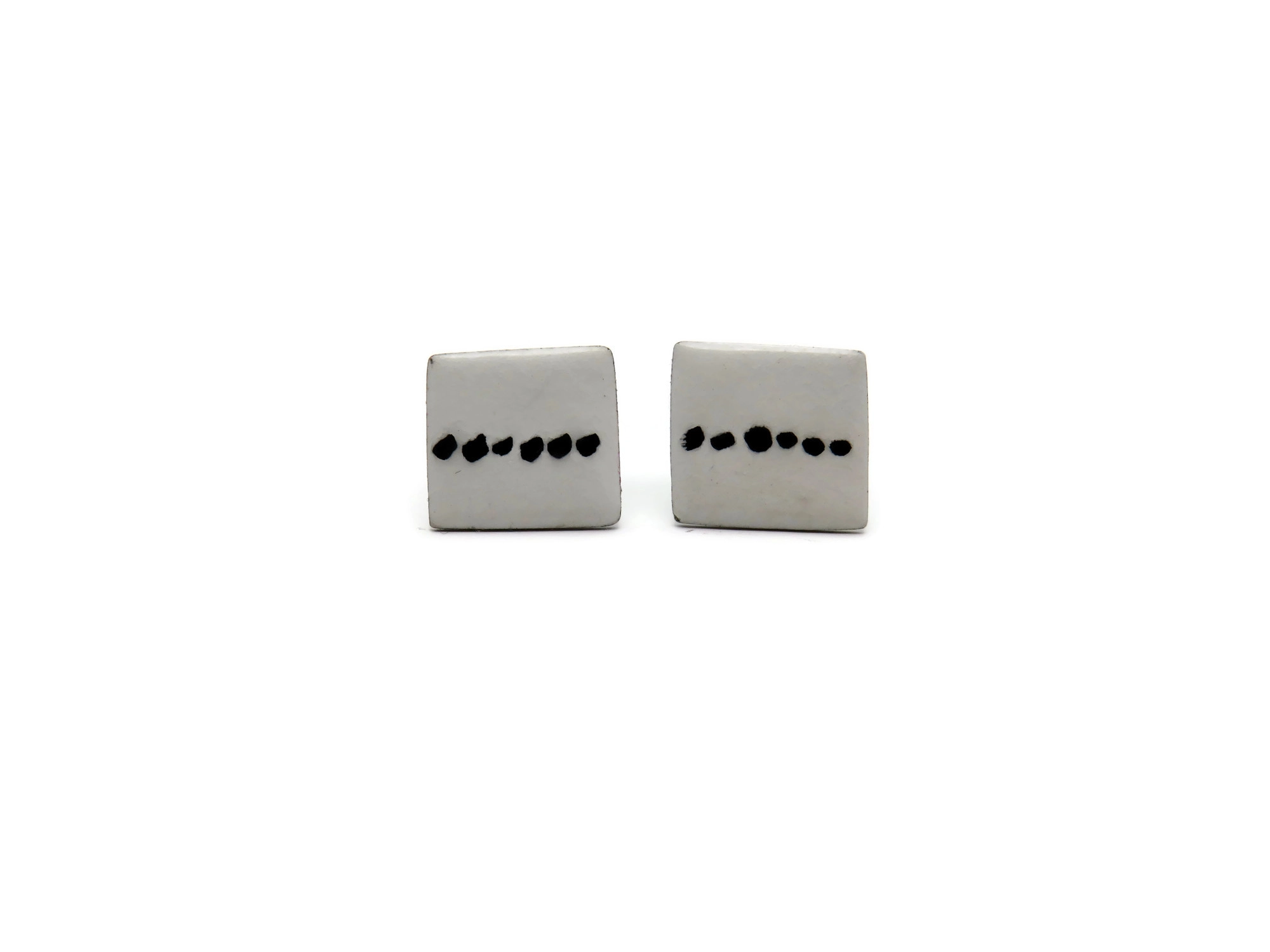 Black and White Enamel Silver Stud Earrings