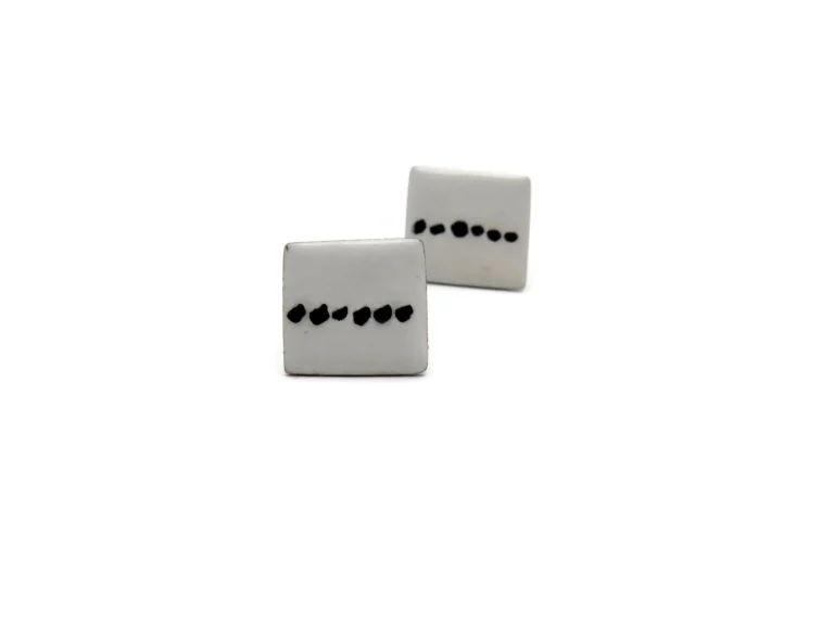 Black and White Enamel Silver Stud Earrings