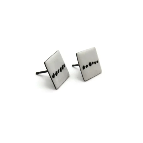 Black and White Enamel Silver Stud Earrings