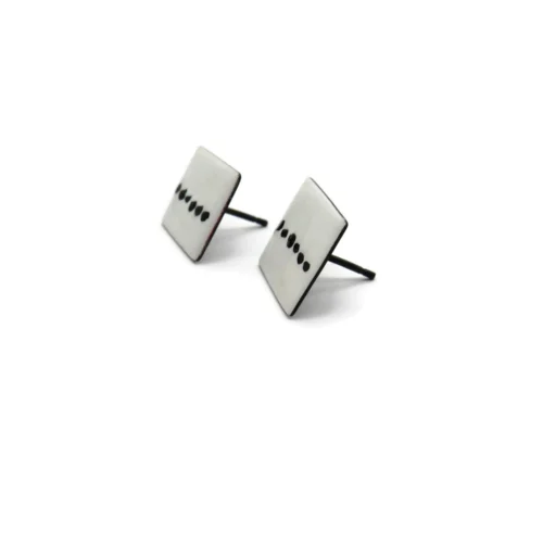 Black and White Enamel Silver Stud Earrings