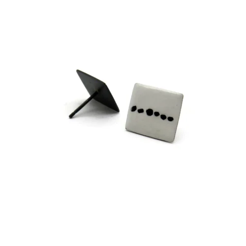 Black and White Enamel Silver Stud Earrings