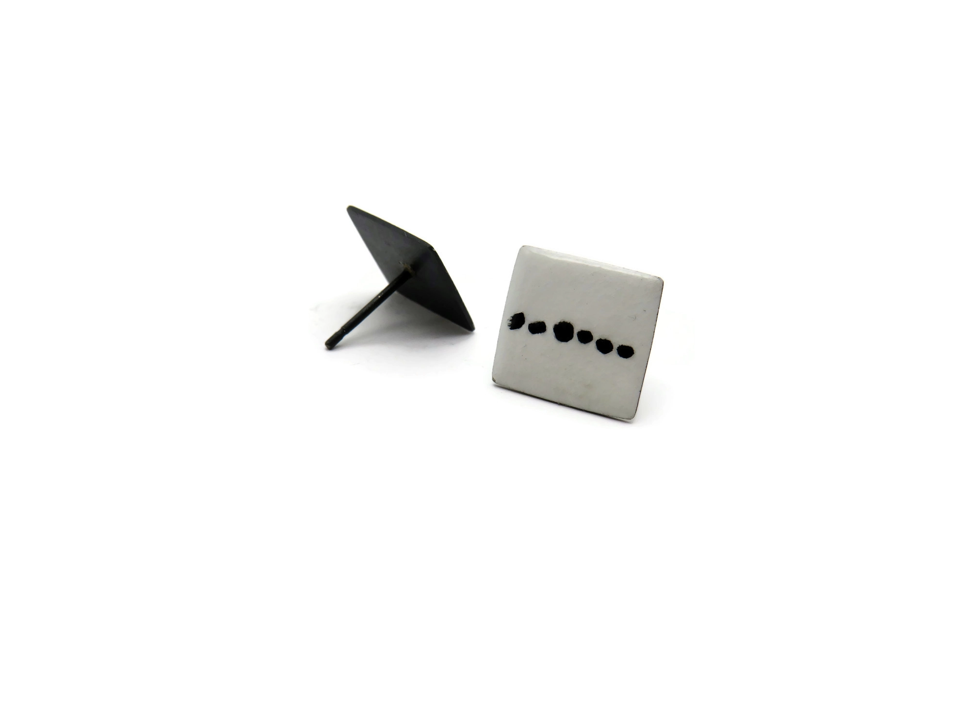 Black and White Enamel Silver Stud Earrings