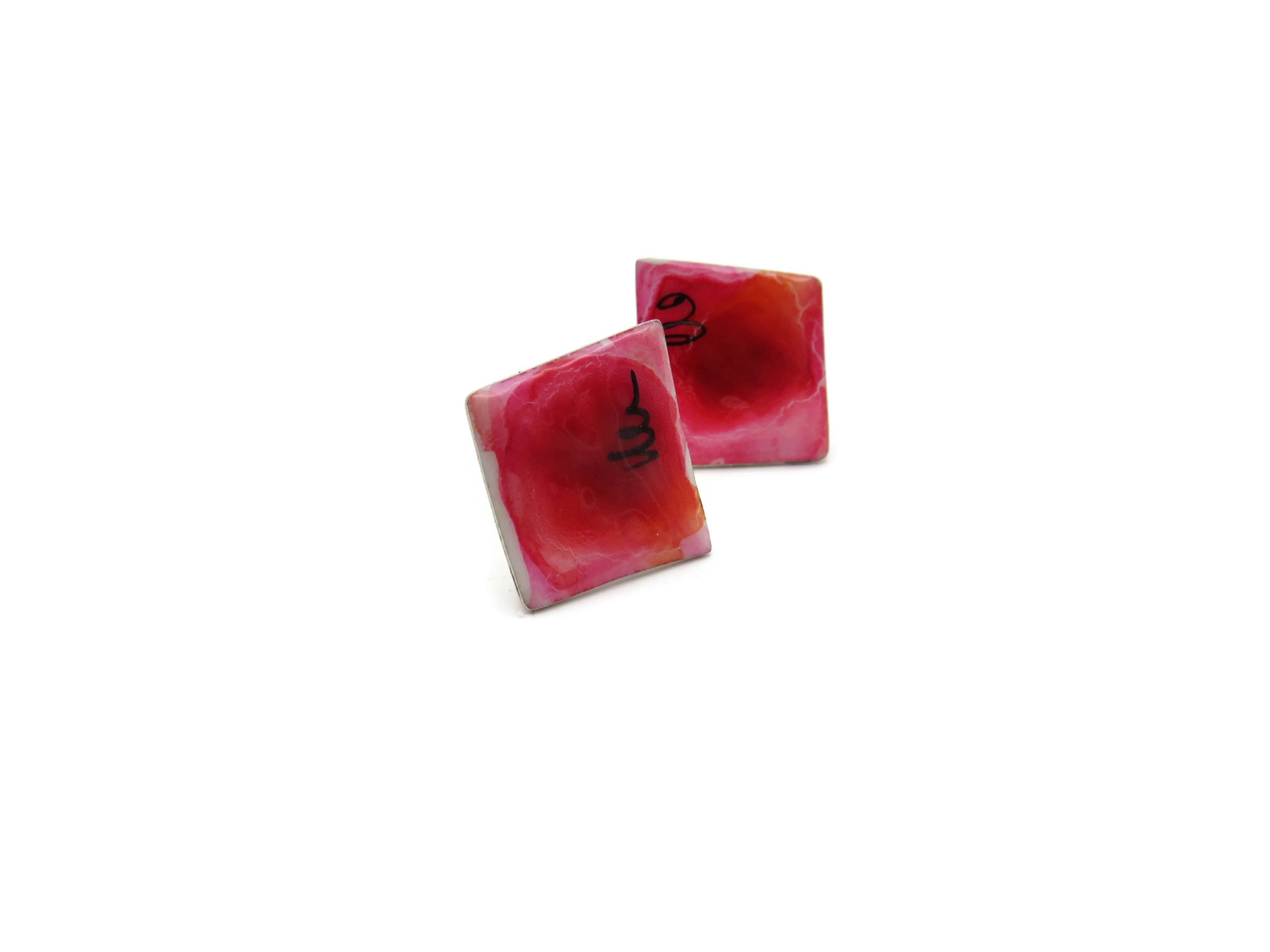 Contemporary Enamel Silver Stud Earrings