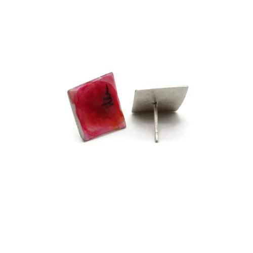 Contemporary Enamel Silver Stud Earrings