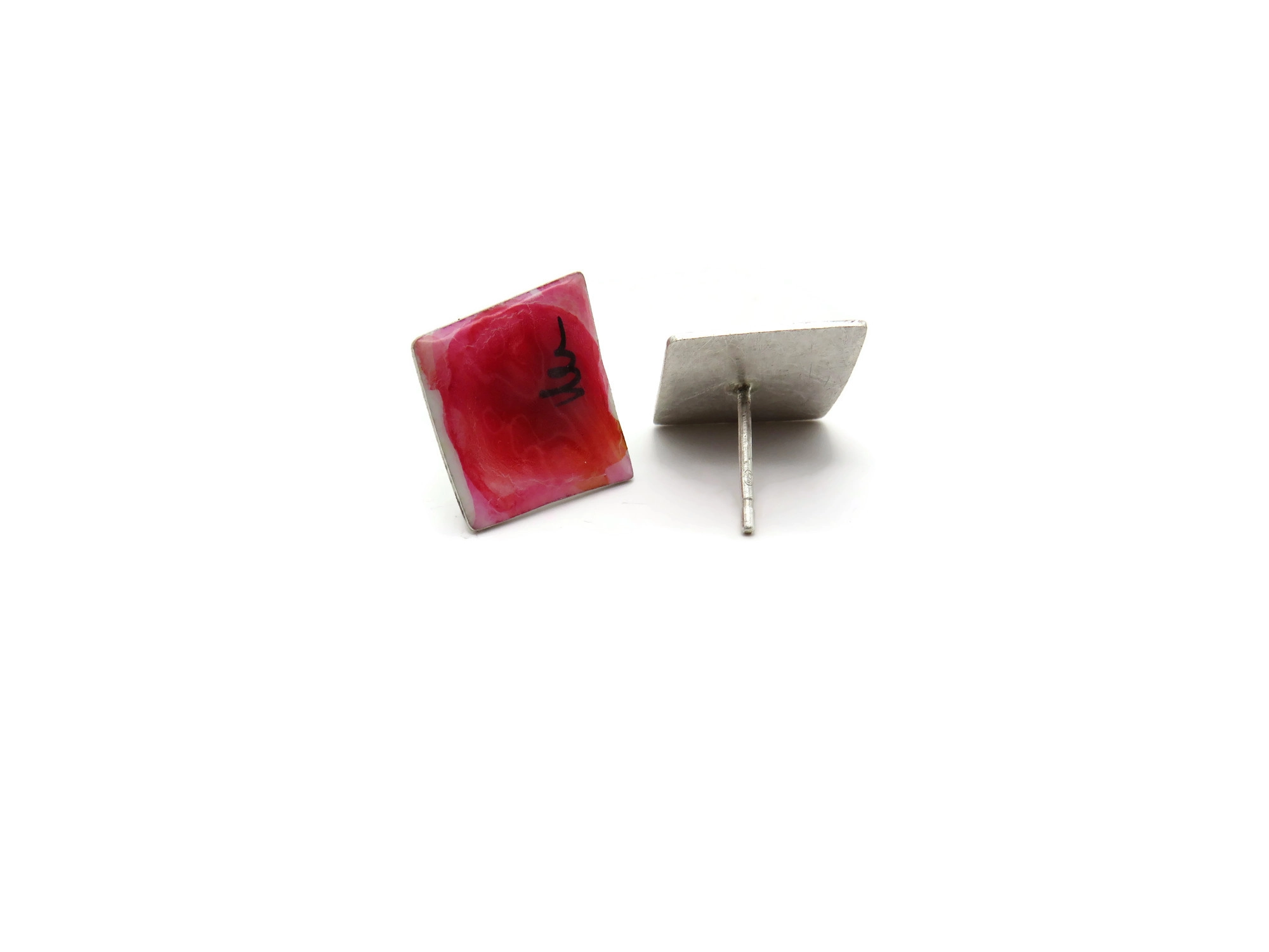 Contemporary Enamel Silver Stud Earrings