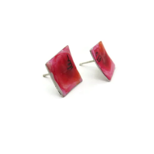 Contemporary Enamel Silver Stud Earrings