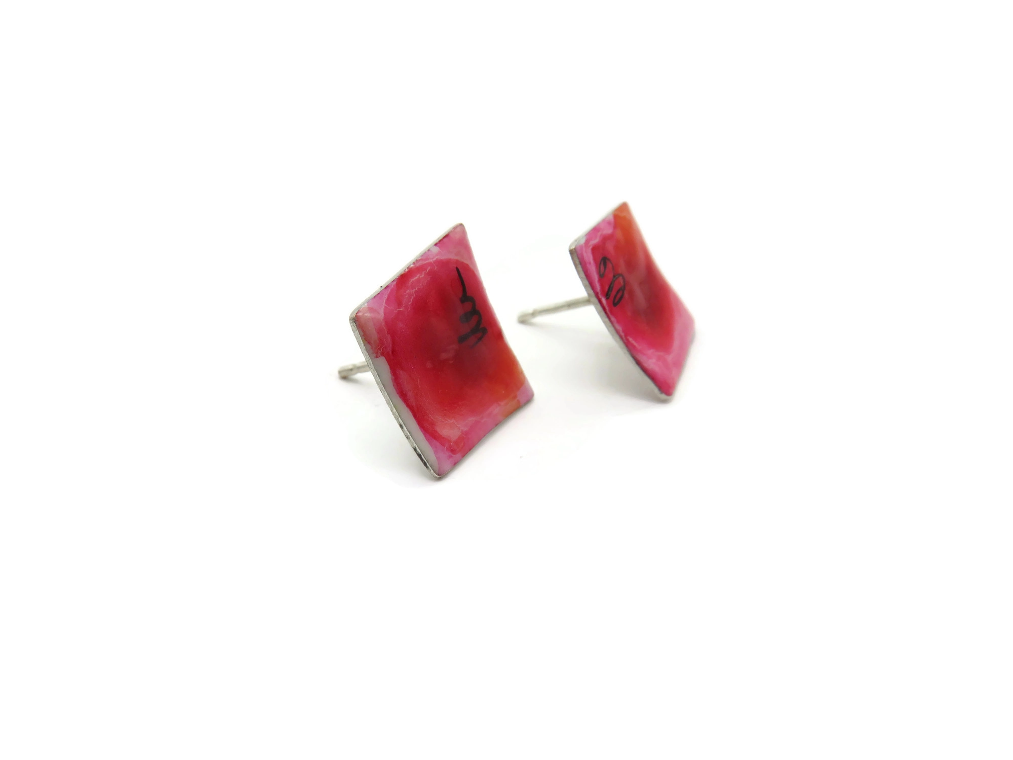 Contemporary Enamel Silver Stud Earrings