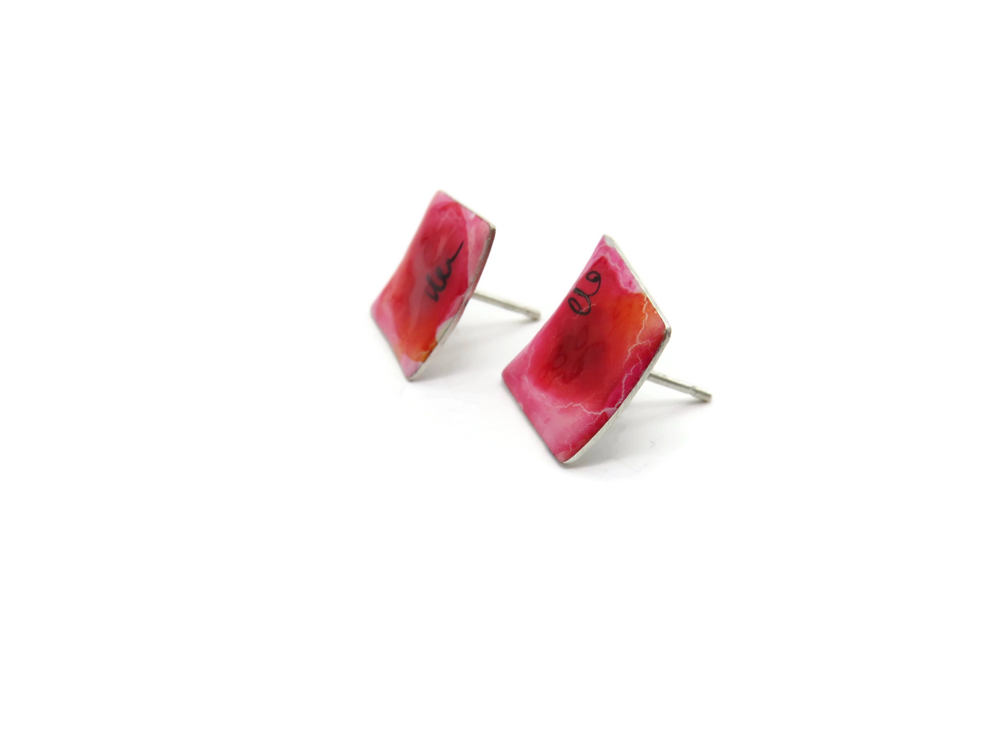 Contemporary Enamel Silver Stud Earrings