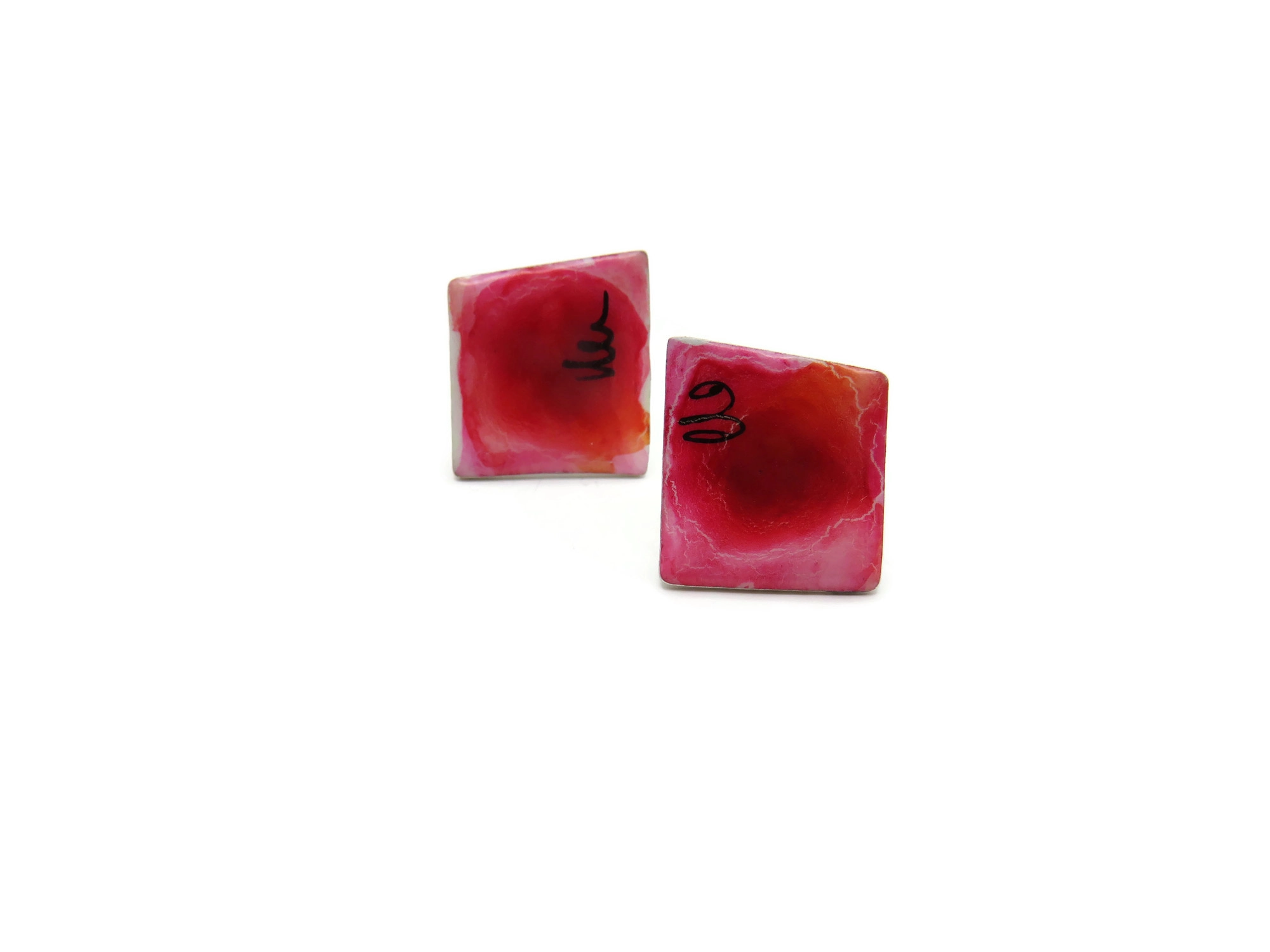 Contemporary Enamel Silver Stud Earrings