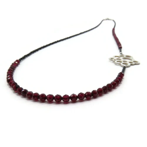 Long Garnet Bead Necklace with Sterling Silver Pendant
