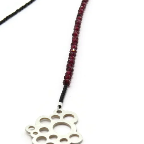 Long Garnet Bead Necklace with Sterling Silver Pendant