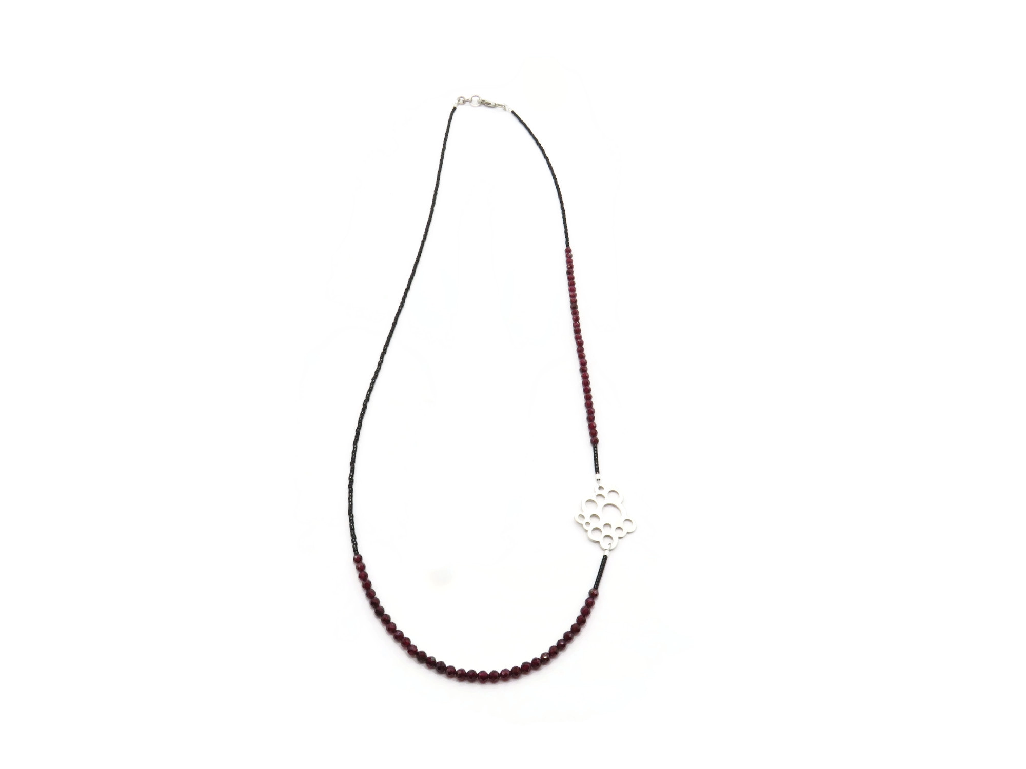 Long Garnet Bead Necklace with Sterling Silver Pendant
