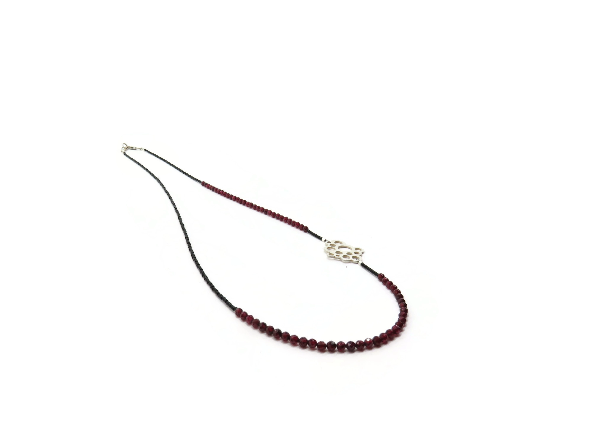 Long Garnet Bead Necklace with Sterling Silver Pendant