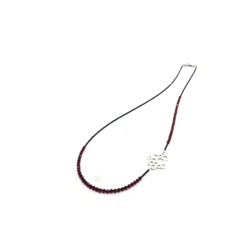 Long Garnet Bead Necklace with Sterling Silver Pendant