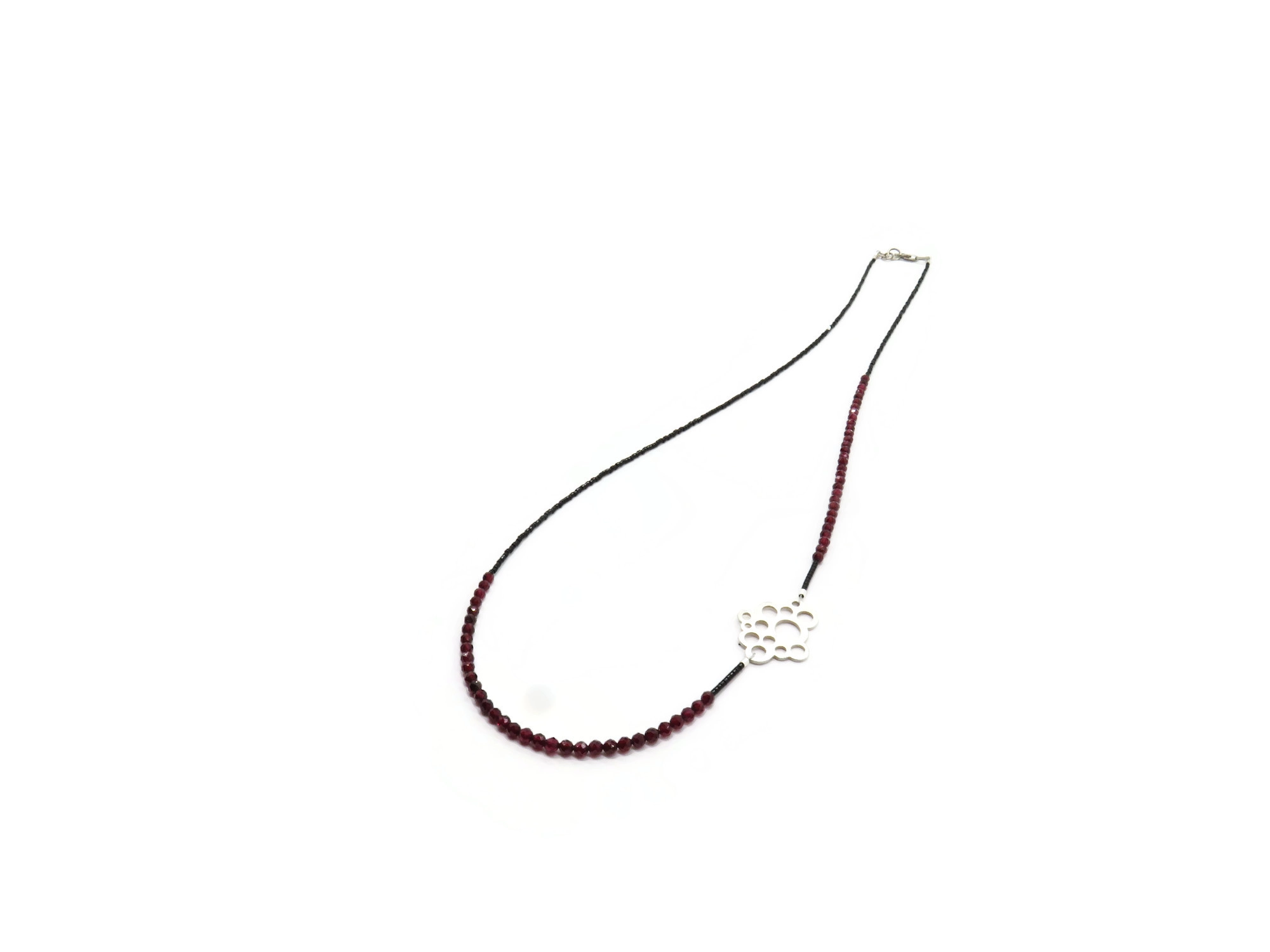 Long Garnet Bead Necklace with Sterling Silver Pendant