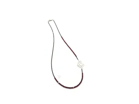Long Garnet Bead Necklace with Sterling Silver Pendant