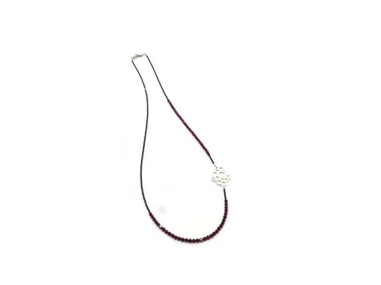 Long Garnet Bead Necklace with Sterling Silver Pendant