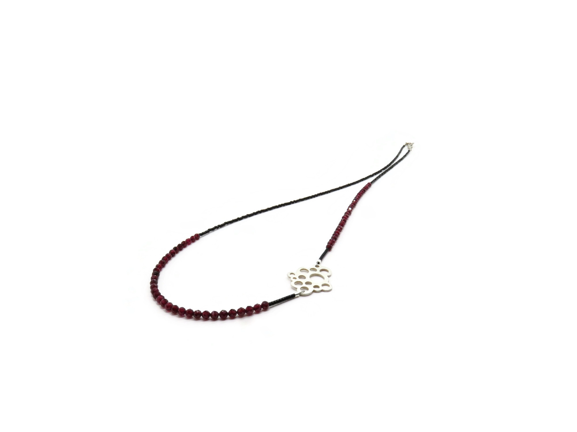 Long Garnet Bead Necklace with Sterling Silver Pendant