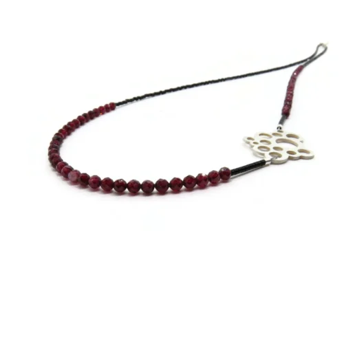Long Garnet Bead Necklace with Sterling Silver Pendant