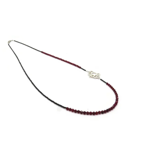 Long Garnet Bead Necklace with Sterling Silver Pendant