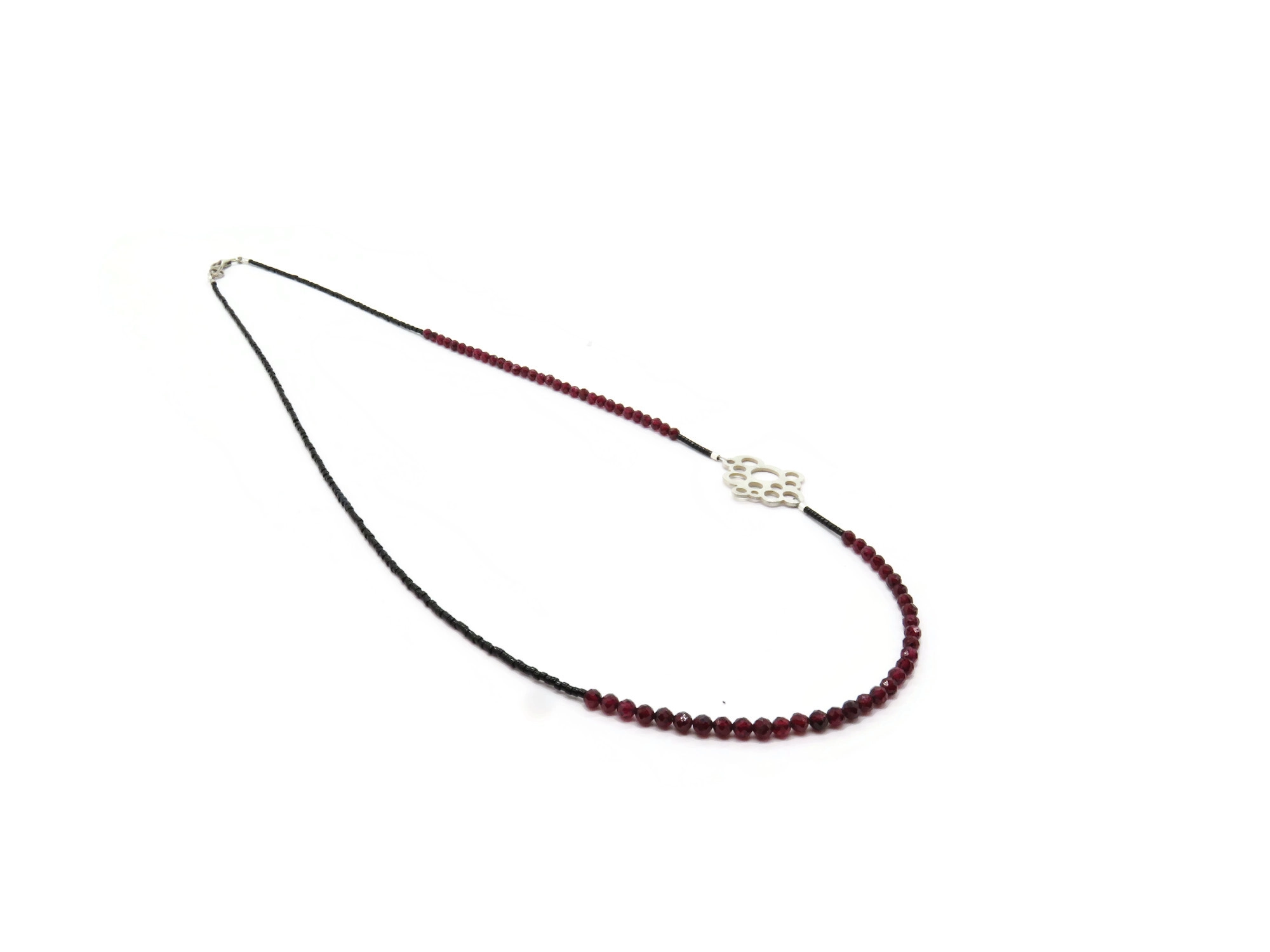 Long Garnet Bead Necklace with Sterling Silver Pendant