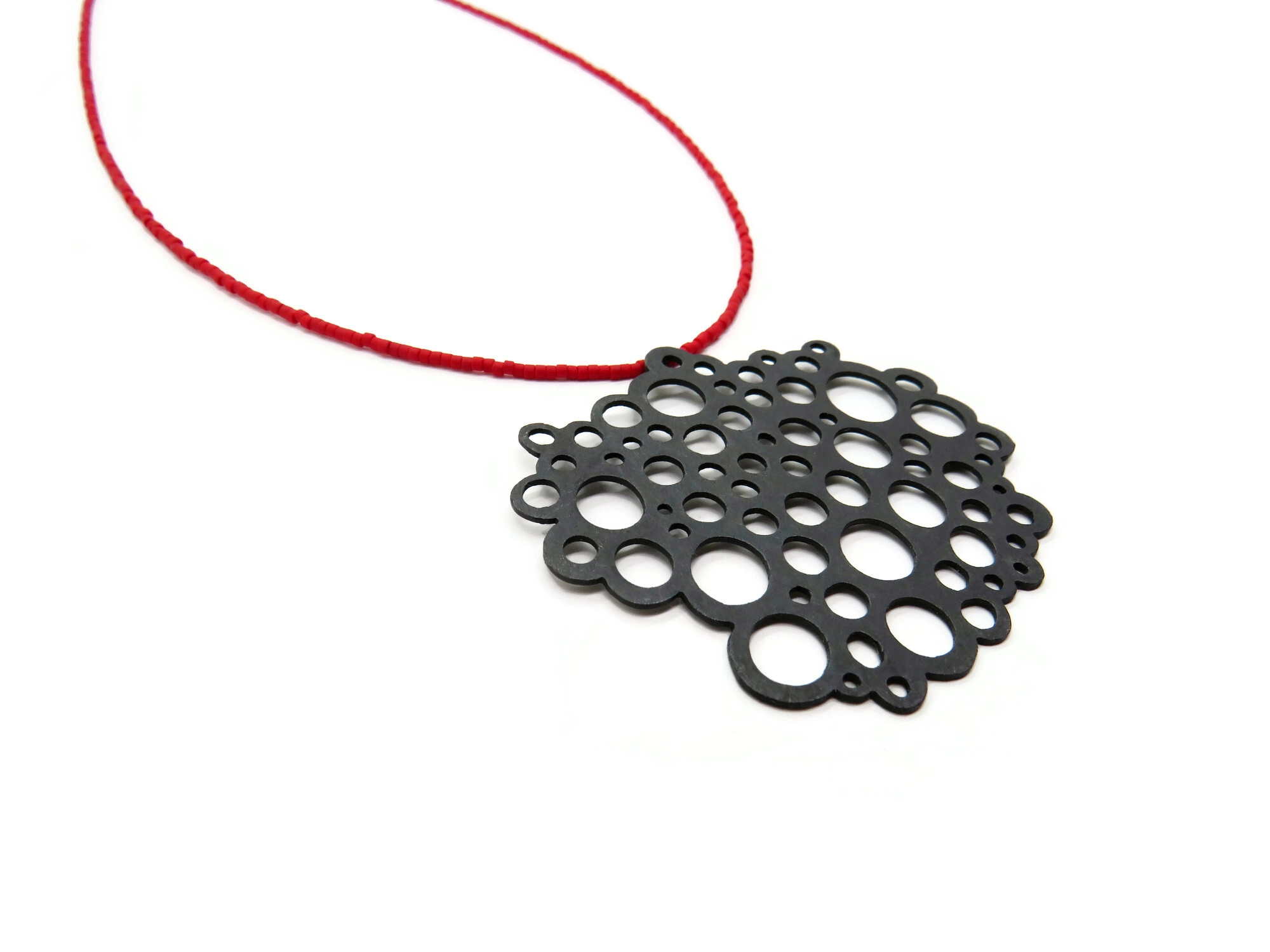 Oxidized Silver Necklace with Red Miyuki Beads