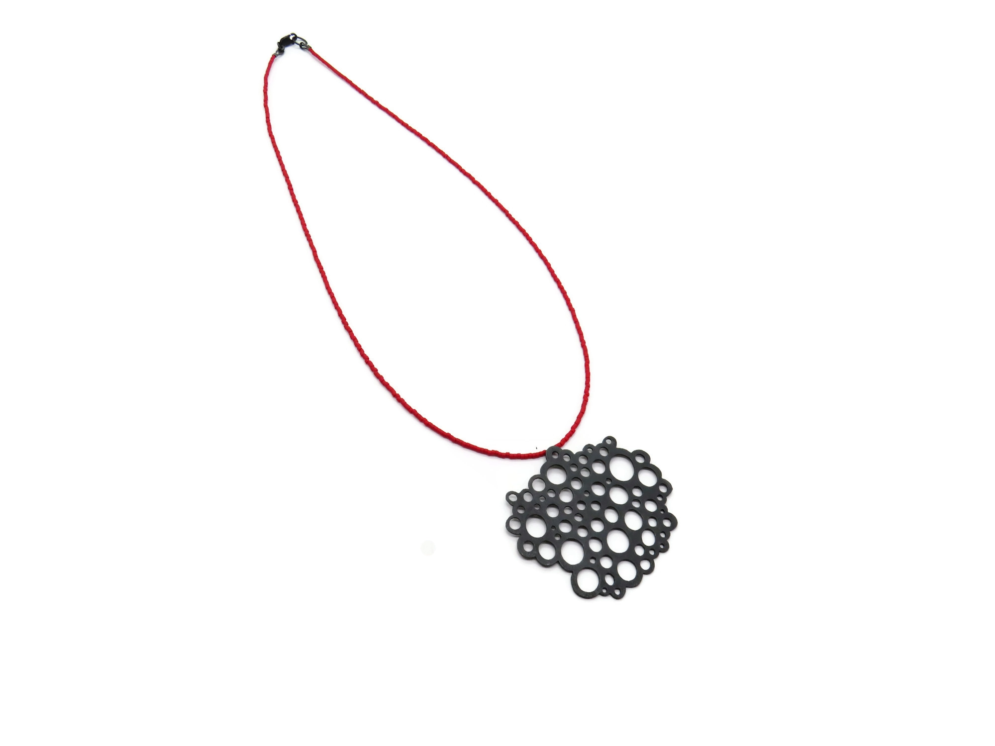 Oxidized Silver Necklace with Red Miyuki Beads