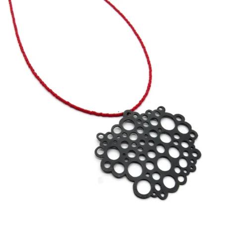 Oxidized Silver Necklace with Red Miyuki Beads