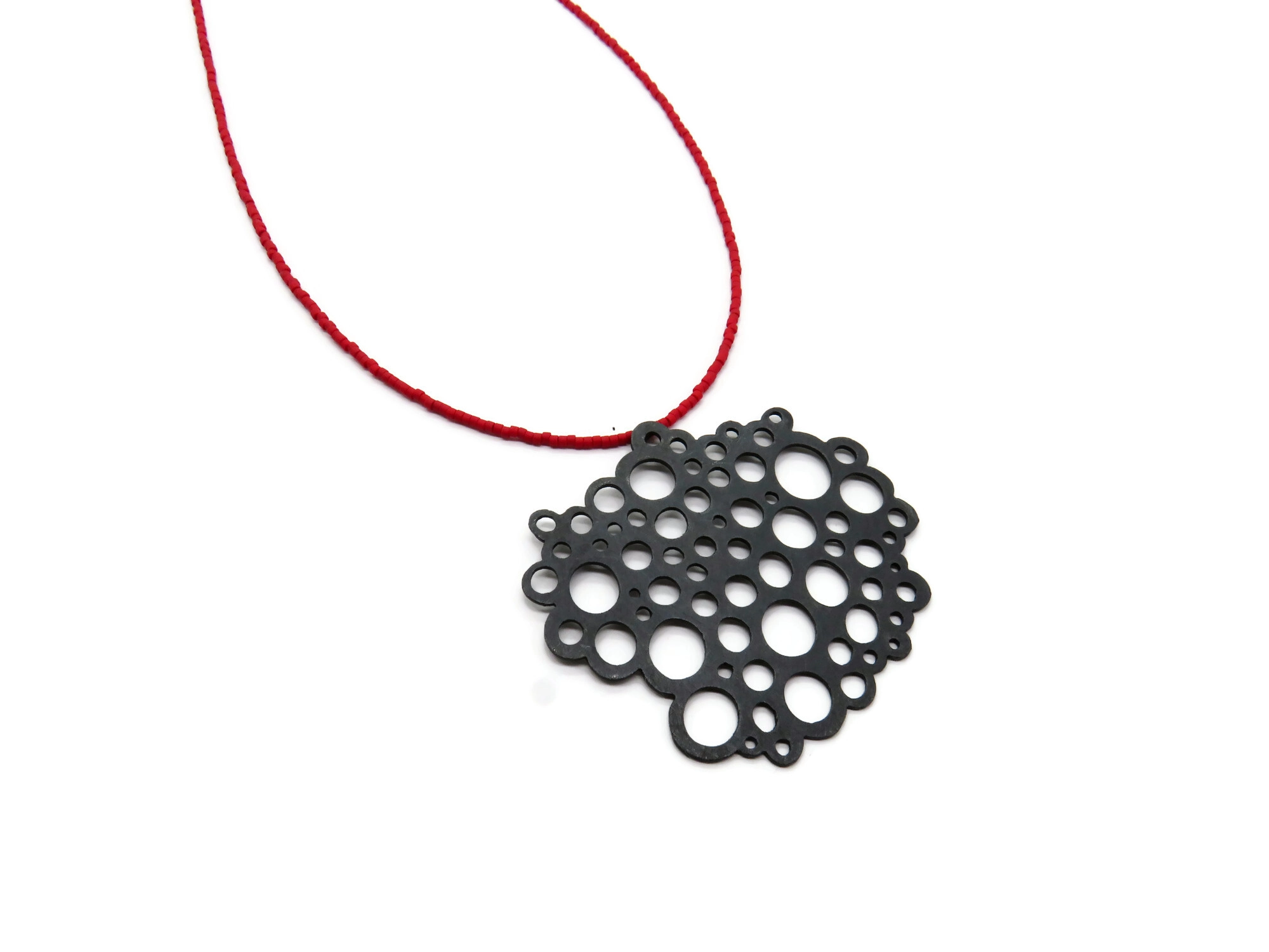 Oxidized Silver Necklace with Red Miyuki Beads
