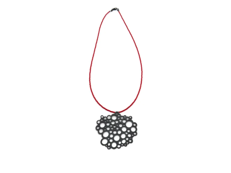 Oxidized Silver Necklace with Red Miyuki Beads