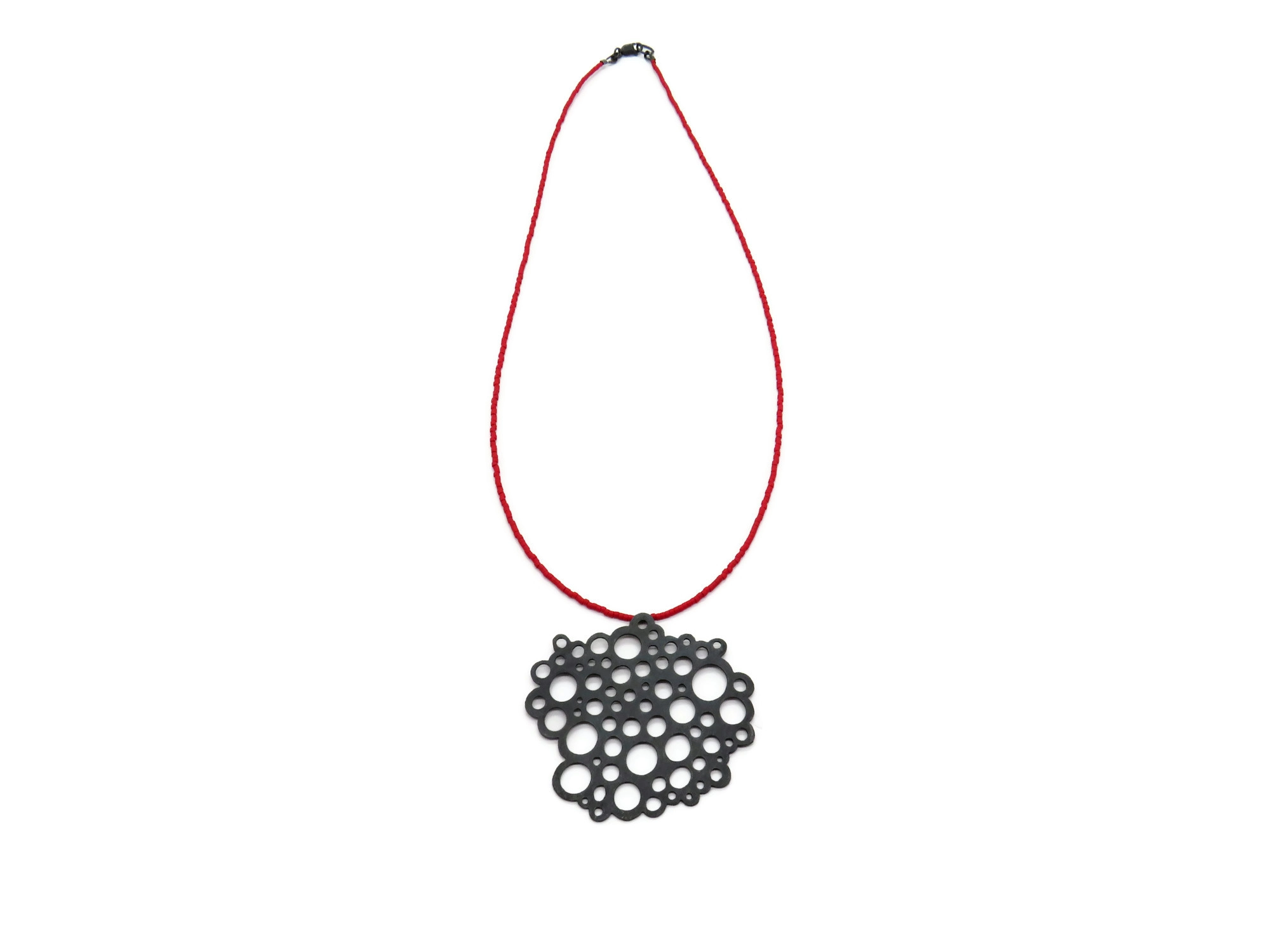 Oxidized Silver Necklace with Red Miyuki Beads