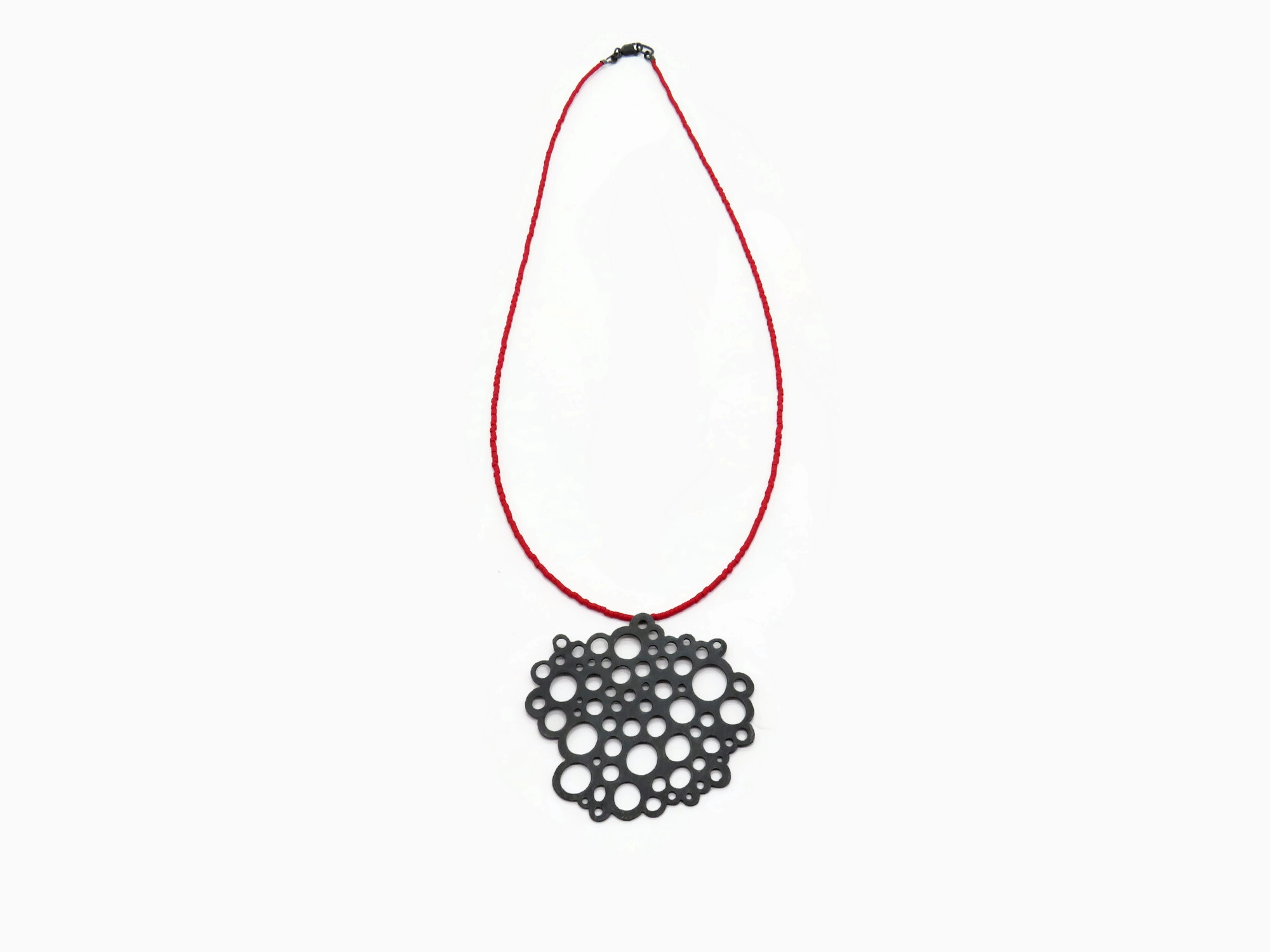 Oxidized Silver Necklace with Red Miyuki Beads